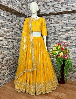 Yellow Haldi Special Embroidered Sequins Work Lehenga Choli